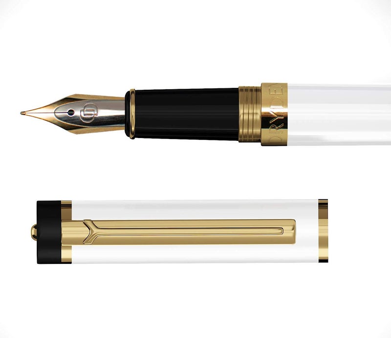 Dryden Designs Fountain Pen. Medium Nib Premium Box | 6 Ink Cartridges Included (Pearl White) - Image 2
